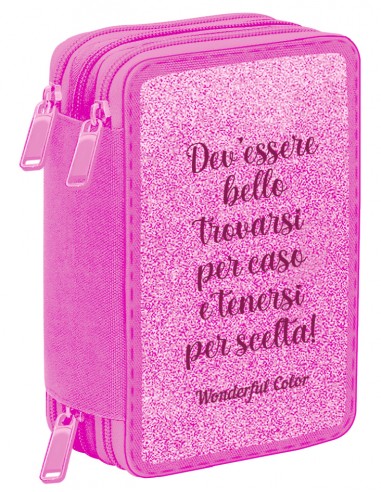 Astuccio Completo 3 Zip Rosa Glitter Wonder Company