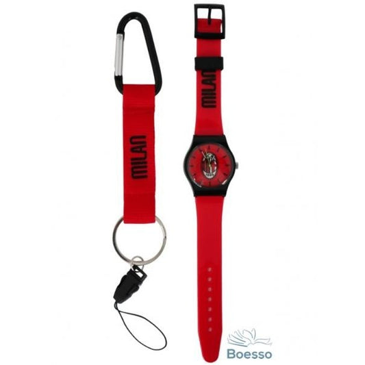 KIT OROLOGIO E PORTACHIAVI CON MOSCHETTONE MILAN (Cod. MI1319)