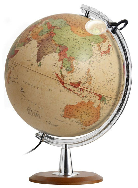 MAPPAMONDO LUMINOSO - GLOBO COLOMBO - DIAMETRO 40 CM - CARTOGRAFIA ANTICHIZZATA - SCRITTE IN ITALIANO