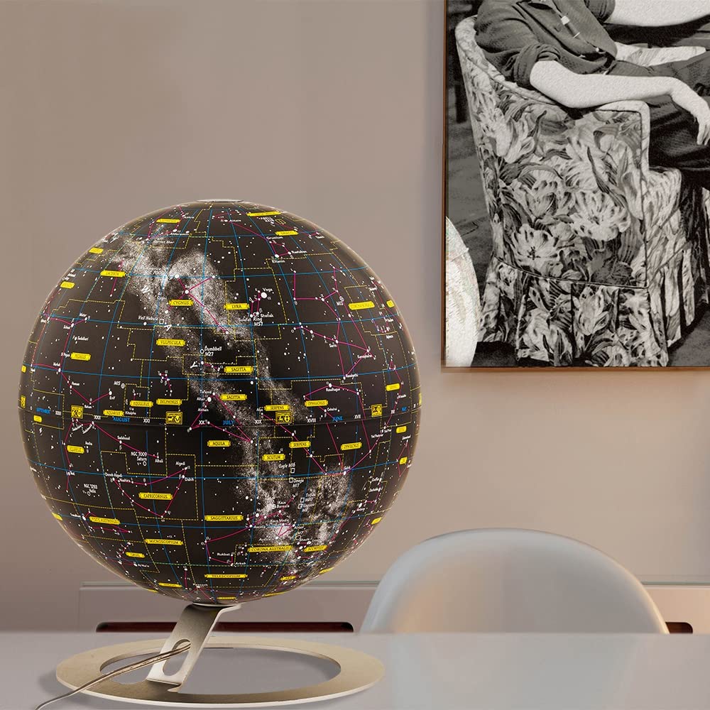 NATIONAL GEOGRAPHIC Tecnodidattica - Mappamondo Heavens | Mappa stellare della Volta Celeste scientifica | Luminoso e Girevole | Base in Alluminio | Design Studio Tools | Diametro 30 cm