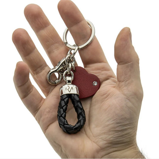 Portachiavi in Vero Cuoio Nero/Marrone con Cuore Donna