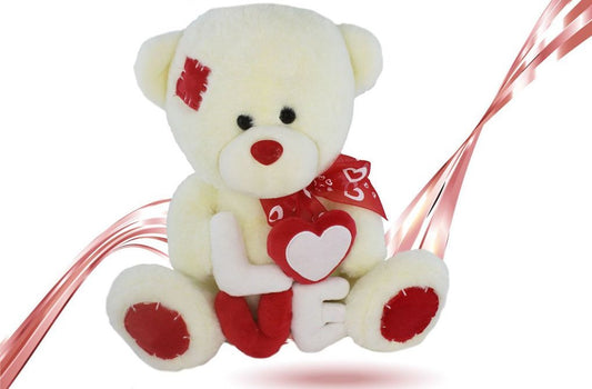 Orsetto Bianco Di Peluche Con Fiocco E Scritta Love 30cm