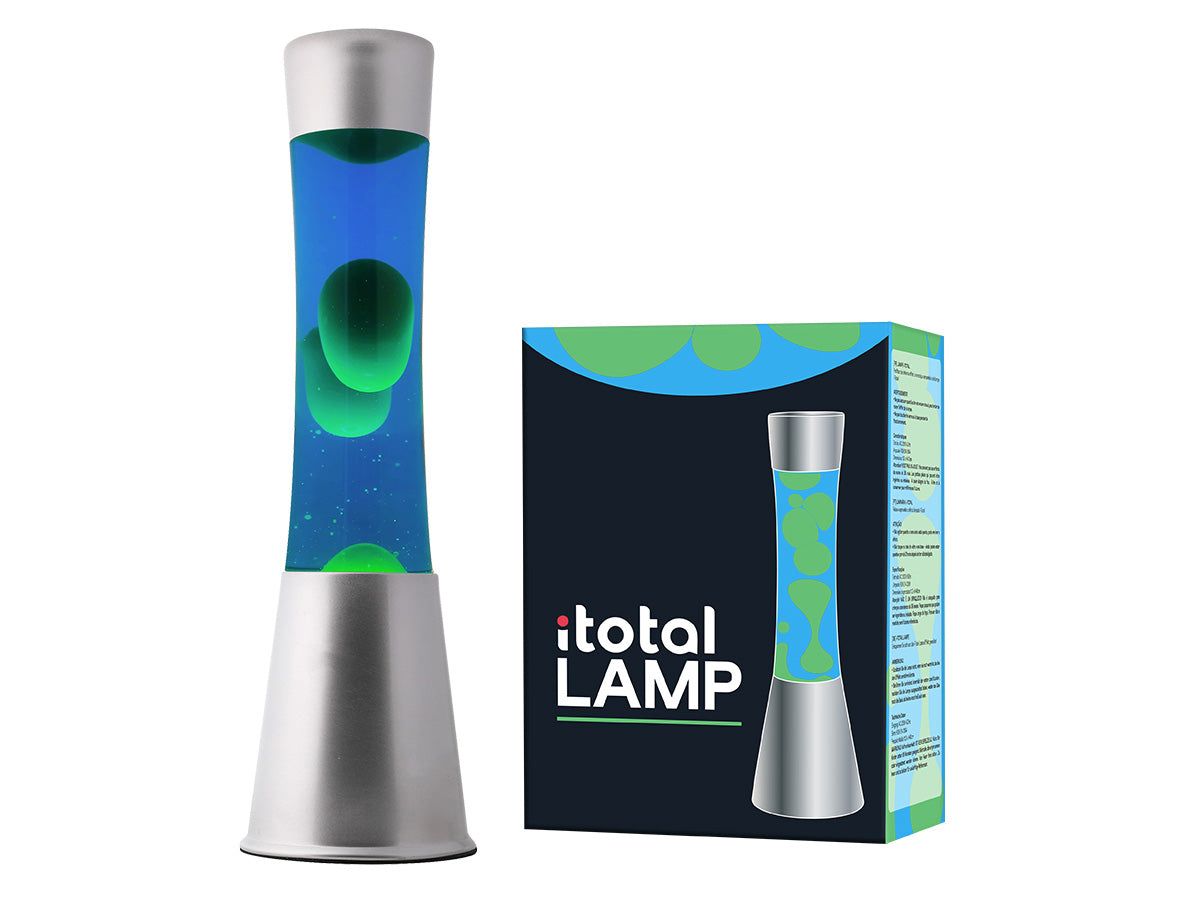 Lampada Lava 40cm base silver, liquido blu/cera verde