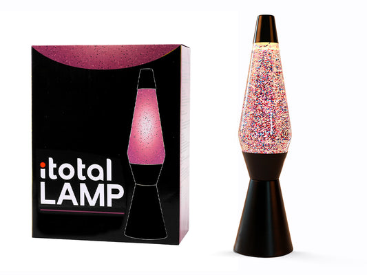 Lampada Lava base nera, liquido glitter 36 cm