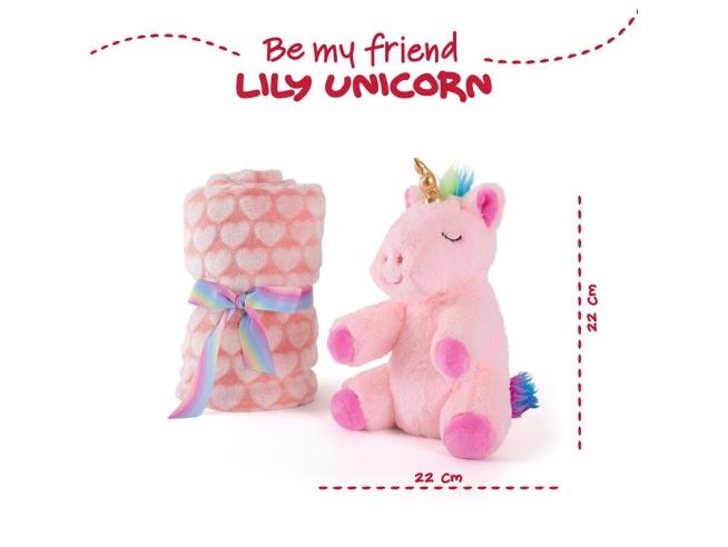 COPERTINA + PELUCHE LILY UNICORN PERLETTI TOYS