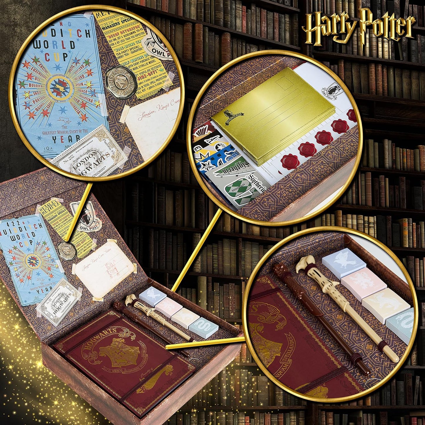 HARRY POTTER Cartoleria, Scatola di carta da lettera, taccuino, penna baguette, adesivi, buste, idea regalo per ragazza e ragazzo, con scatola ricordo