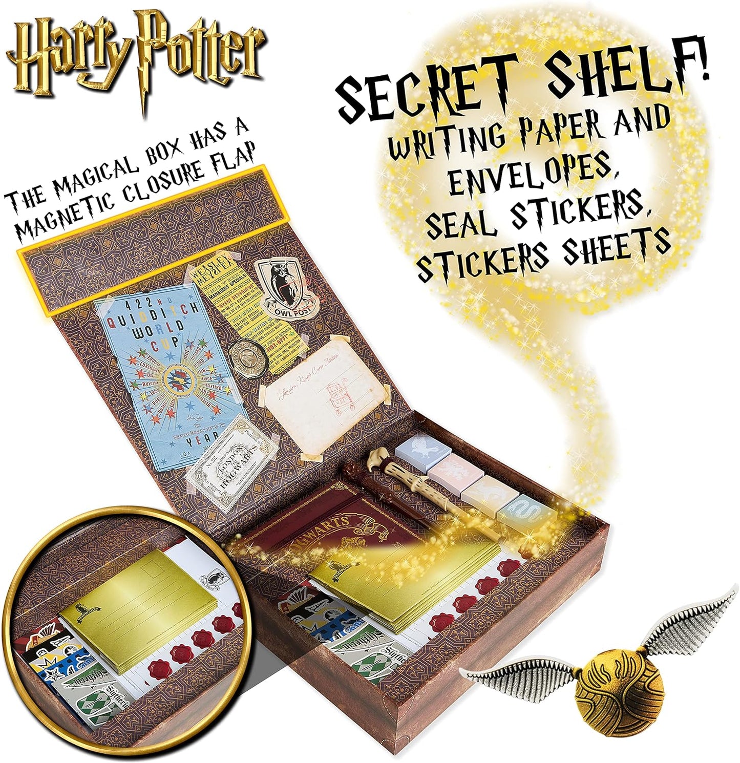 HARRY POTTER Cartoleria, Scatola di carta da lettera, taccuino, penna baguette, adesivi, buste, idea regalo per ragazza e ragazzo, con scatola ricordo