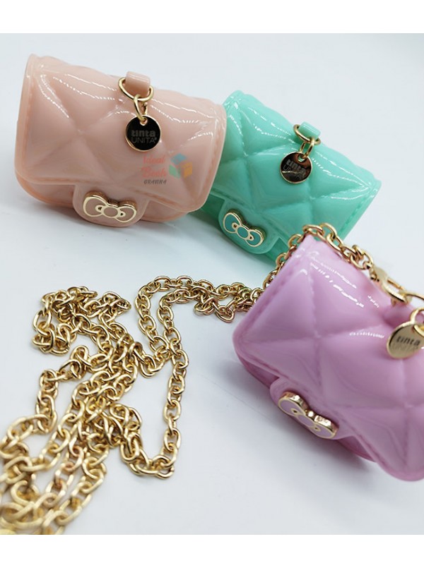 Porta monete spiccioli Mini Bag Tinta Unita Hello Kitty Vernice catena dorata