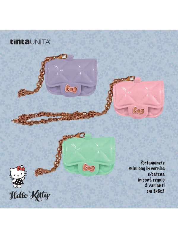 Porta monete spiccioli Mini Bag Tinta Unita Hello Kitty Vernice catena dorata