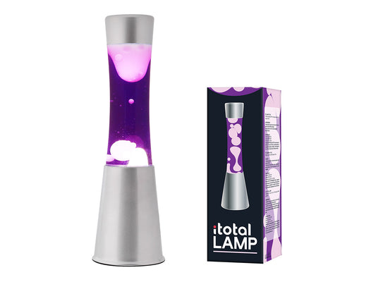 Lampada Lava 30cm base silver, liquido viola/cera bianca
