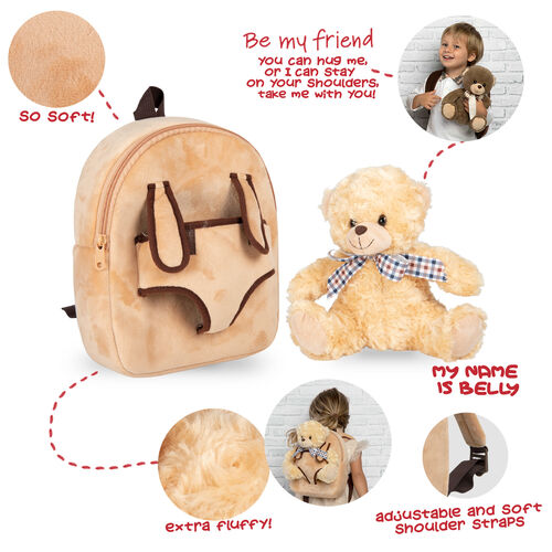 Mini zaino con peluche Belly Bear Perlet - Be my friend