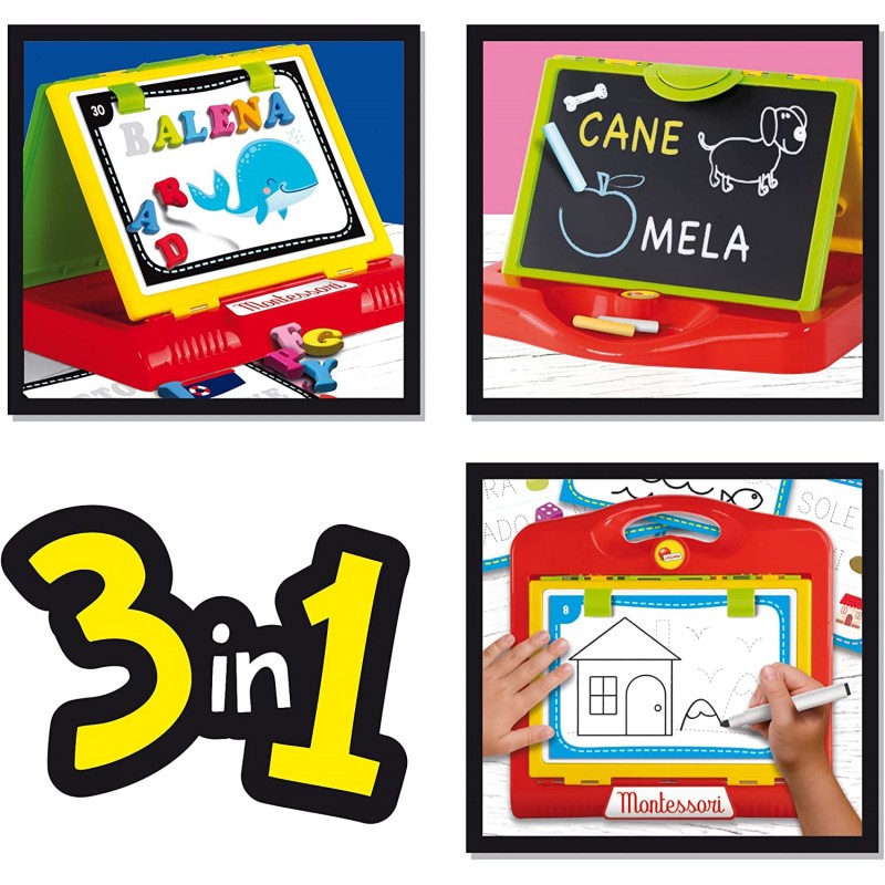 Lisciani Giochi - Montessori la Lavagnona Magnetica, 3 Lavagne in 1,