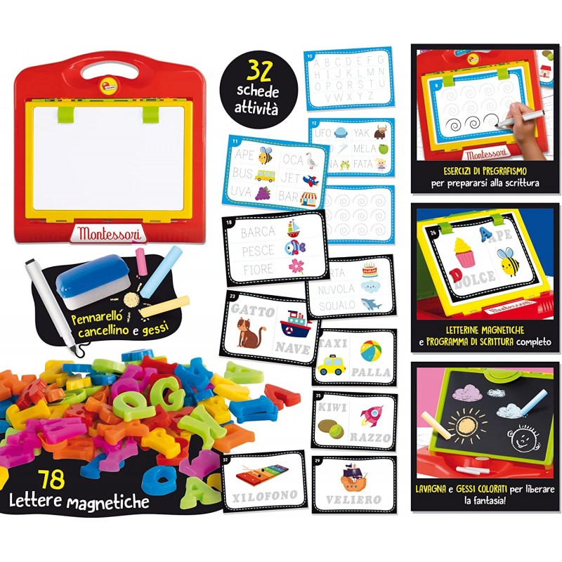 Lisciani Giochi - Montessori la Lavagnona Magnetica, 3 Lavagne in 1,