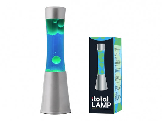 Lampada Lava 30cm base silver, liquido blu/cera verde